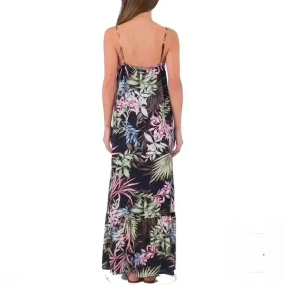 Hurley Maxi Dress Tropical Leaf Print XL Black Multi-colour Floral Dress - Picture 2 of 11